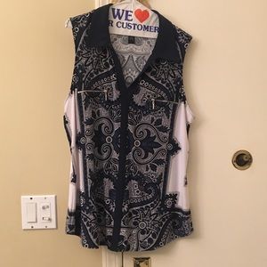 Navy Blue & White. Sleeveless Blouse